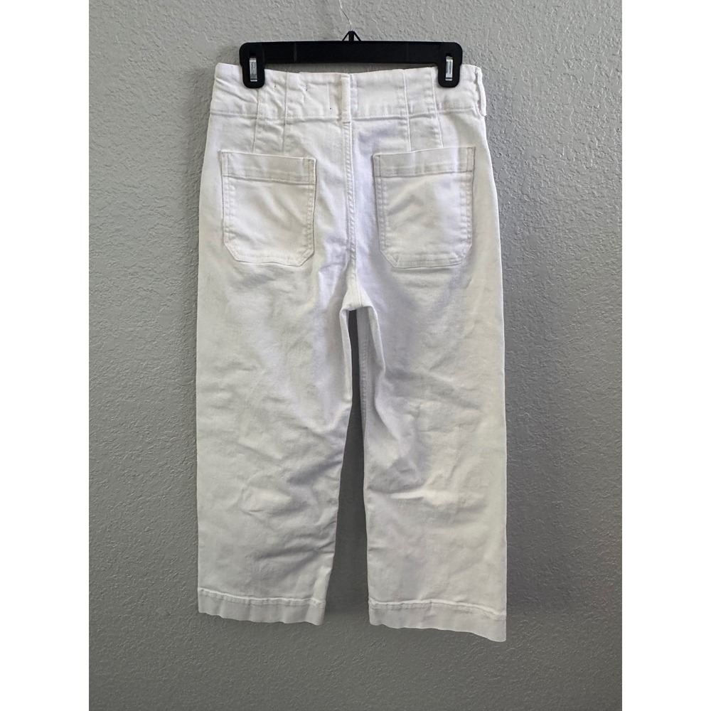 Maeve Anthropologie The Colette Wide Leg Crop Pants White 27 High Rise Utility - Picture 6 of 10